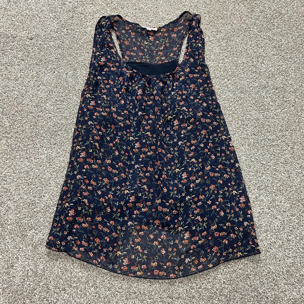 Mauve Tank Top Womens 2X Blue Floral Chiffon Scoop Neck Sleeveless Tunic Top